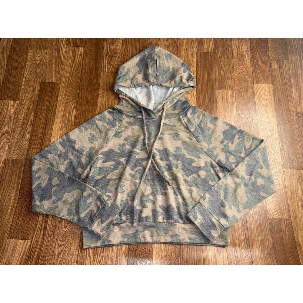 Tresics Womens Camo Cropped Hoodie Grey‎ Green Raglan Sleeve Small T1796-G22436